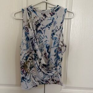 Calia Faux Wrap Tank Top with Blue Marble Print